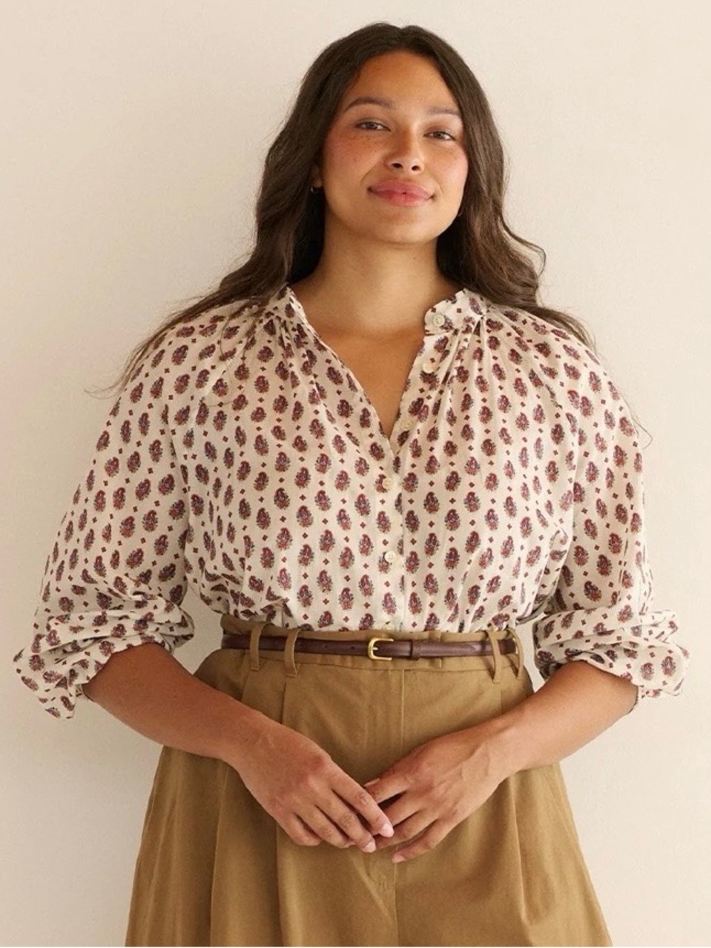 DÔEN Julienne Top, Provencale Paisley (L) Button-Front Raglan Sleeve Blouse